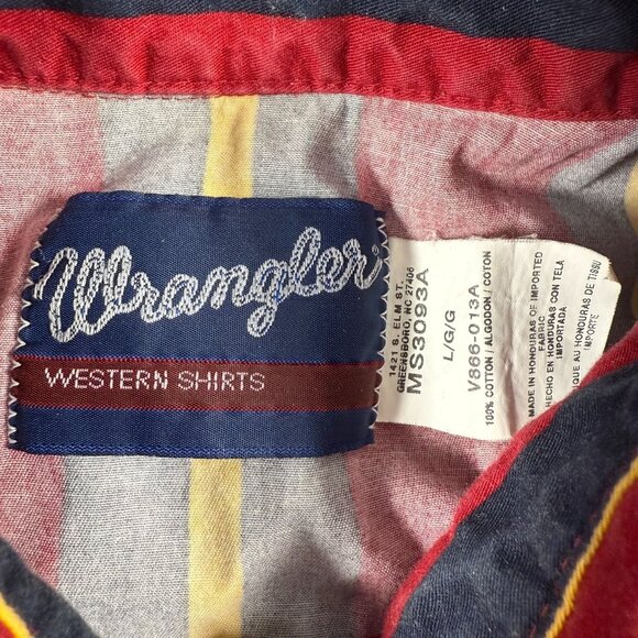 Wrangler Vintage 80s Western Pearl Snap Shirt Stripe Mens Large Brushpopper EUC - Picture 2 of 6